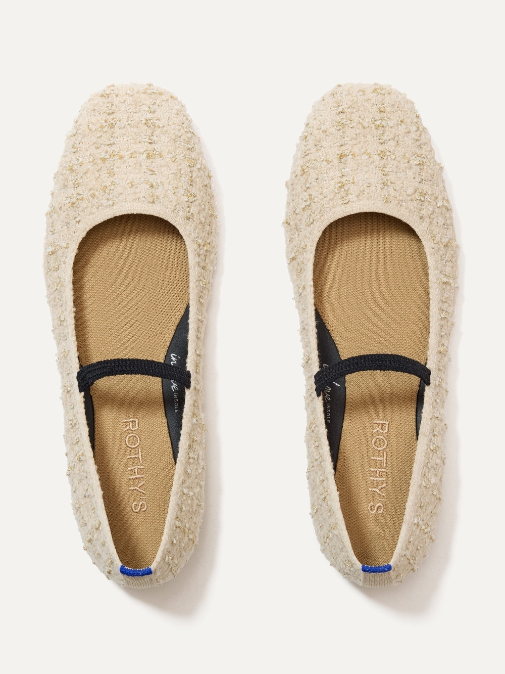 Rothy's Cream Tweed Ballet Flats with Black Strap